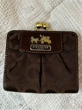 Coach Brown Signature Canvas Kiss-Lock Wallet